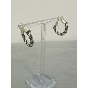 Twisted Rope-Style Hoop Earrings Silver & Black Braided Design